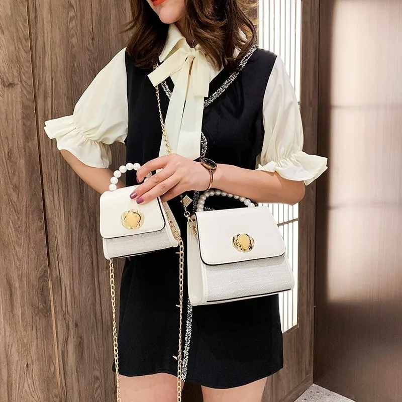 

Pearl Handle Tote Bags For Women 2019 High Quality PU Leather Women Designer Handbags Chains Female Shoulder Messenger Bags