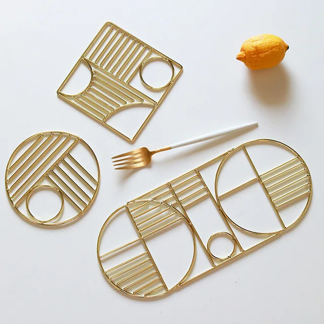 

Nordic style Iron Gold Geometric Cup Mat Table Pad Home Wedding Decoration Accessories Placemats For Kitchen Tableware Mug Cups