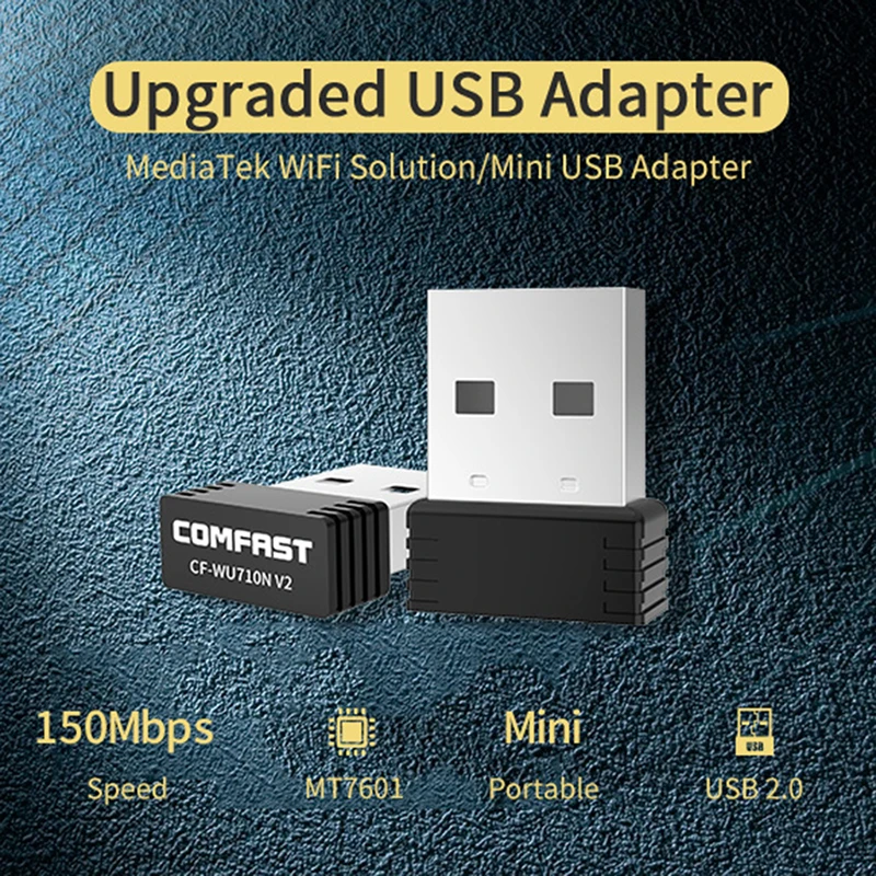 

Comfast USB Wireless Wifi Nano Adapter Built-in 2dBi Antenna 150Mbps Wi fi Network LAN Card 802.11b/g/n Mini Adaptor for Desktop