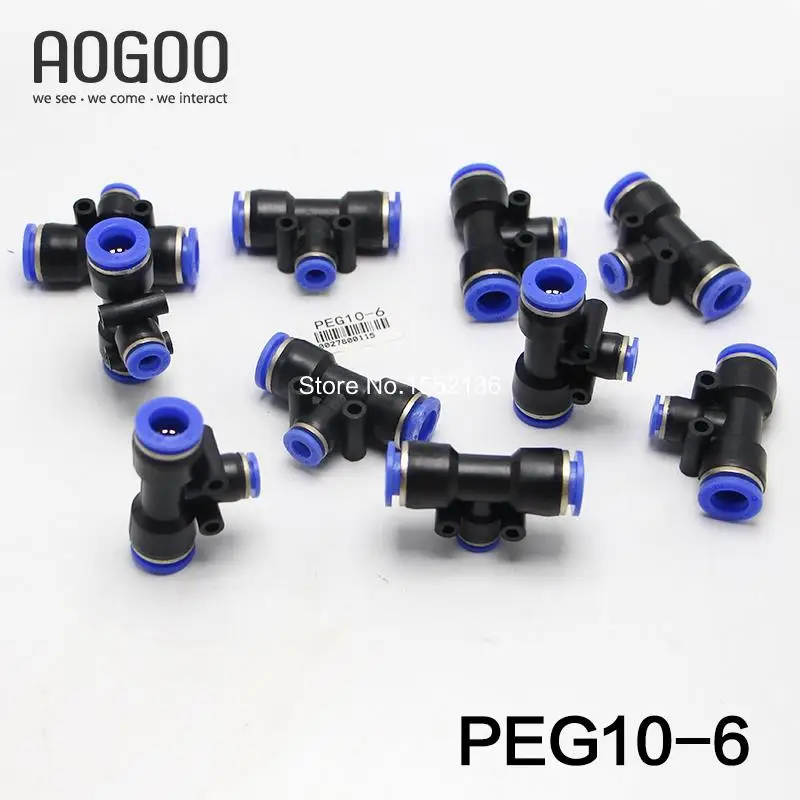 

10 Pcs/Lot T-Type Three-Pass Reducer Pneumatic Fittings PEG10-6