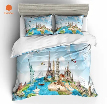 

2/3Pcs 3D building Blue Earth Beddingt set With Pillowcase Bed Duvet Cover for Kids Adults Bedclothes Quilt Cover Home Textile