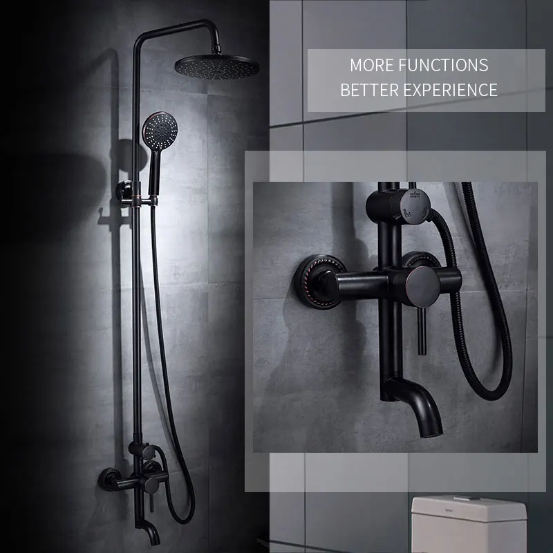 Bathroom Black Rain Brass Shower Faucets Single Holder Dual Control Cold and Hot Thermostatic Contemporary Shower Set 88315