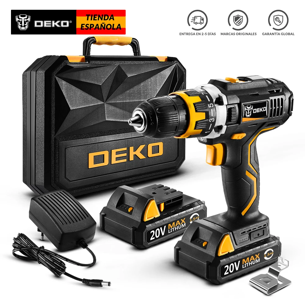 

DEKO GCD20DU2 20V MAX Cordless Drill Electric Screwdriver Lithium-Ion Mini Power Driver Variable Speed 2 Batteries & Box