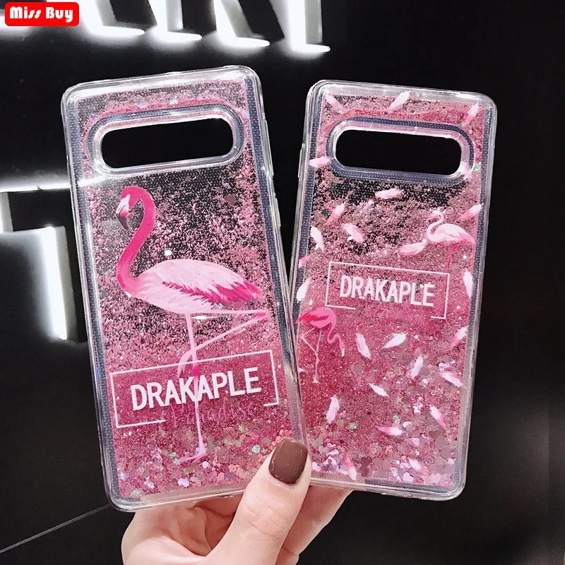 Фламинго жидкий блестящий чехол для Samsung Galaxy S10 Lite Plus C5 C7 C9 Pro A3 A5 A7 A8 A9 2018 A50 M10 M20 M30