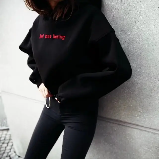 

W Wind A Street Commute Full Cotton Catch Down Embroidery Even Hat Long Sleeve Pullover Sweatershirt