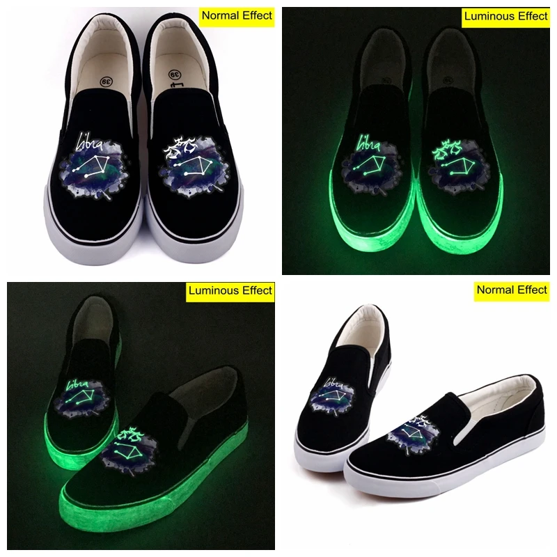 

E-LOV Luminous Libra Starry Star Sign Printed Canvas Shoes Casual Men Loafers Graffiti Libra Design Students Casual Slip-On