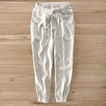 Летние льняные Мужские штаны, повседневные мужские брюки-шаровары, Свободные повседневные мужские штаны, длина по щиколотку