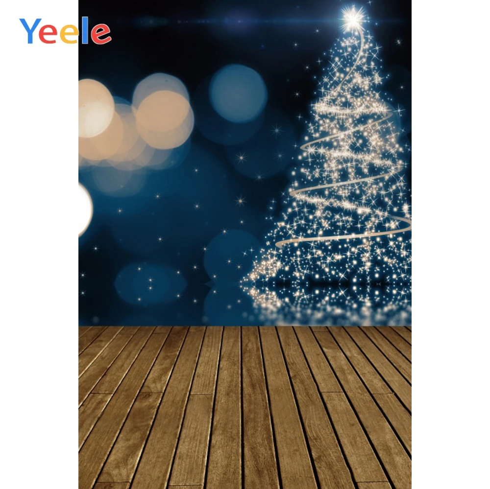 

Yeele Merry Christmas Light Glitter Tree Wood Bridge Photography Backdrop Personalized Photographic Backgrounds For Photo Studio