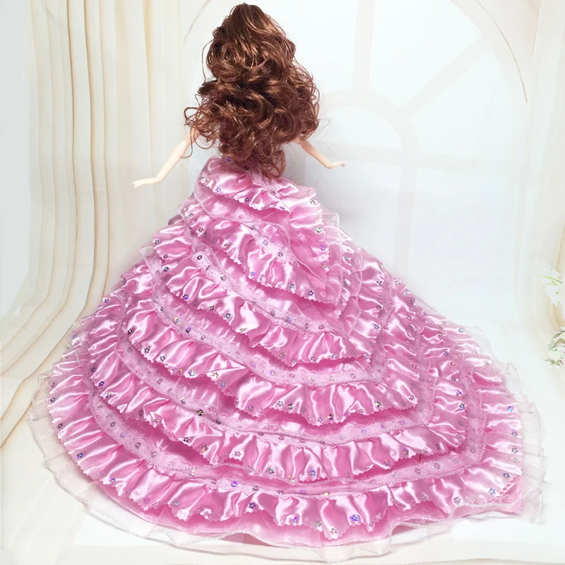 Розовое торжественное свадебное платье для куклы Барби многослойная кружевная одежда со стразами для кукольный домик Barbie 1/6 BJD кукла аксессуары