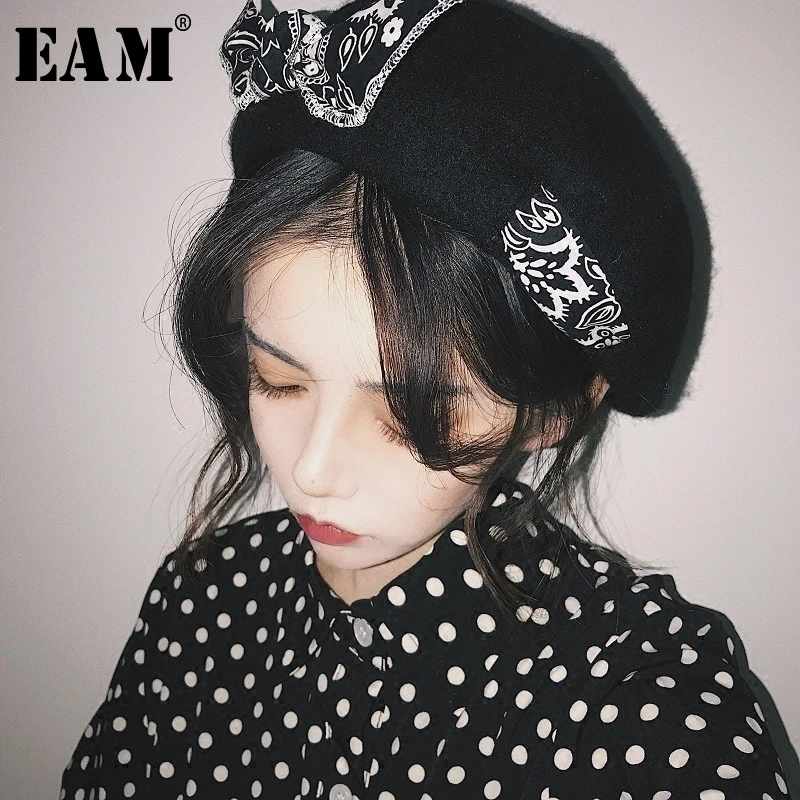 [EAM] весенне-летние женские стильные береты, шесть цветов, белые и черные купольные береты с бантом, универсальные шапки LD997