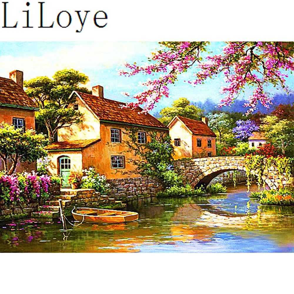 

LI LOYE 5D DIY Diamond Painting Cross Stitch Scenery hut boat Diamond Embroidery Diamond Mosaic Rhinestones Decor Painting RT105