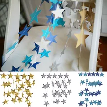 1 Set Length 4 M Gold Silver Blue Stars Christmas Birthday Garland Hanging Ornaments Window Display Flag Party Decor Supplies 6Z