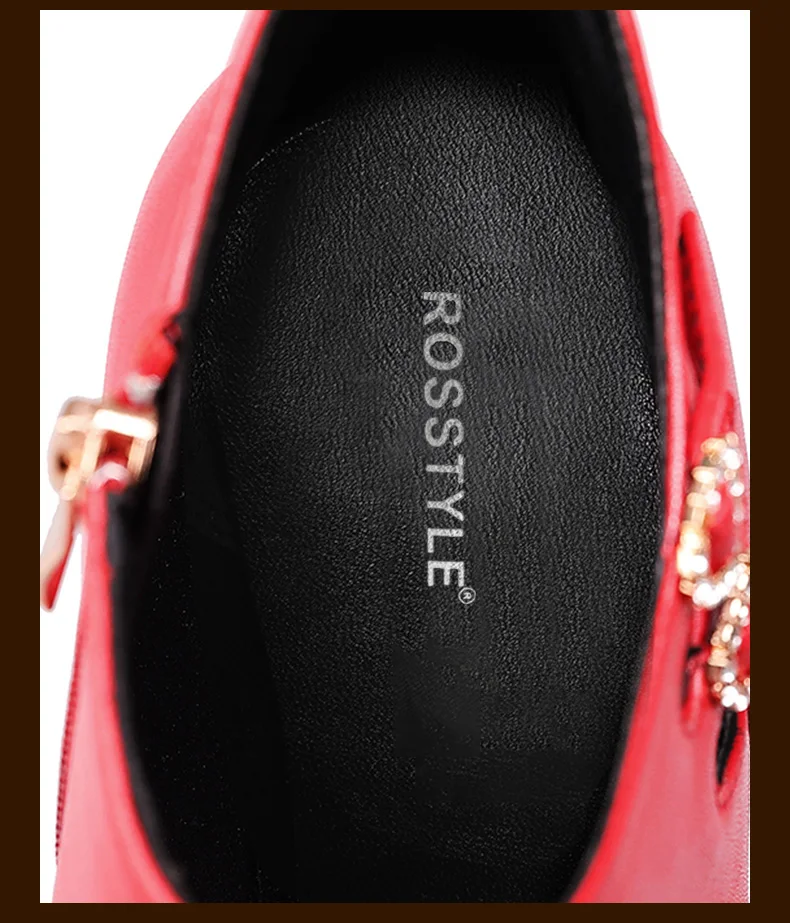 Best ROSSTYLE Winter Fashion Woman Ankle Boot High Quality Genuine Leather Short Boot Zipper Sexy Pointed Toe Thin Heel Warm Boot B33 25