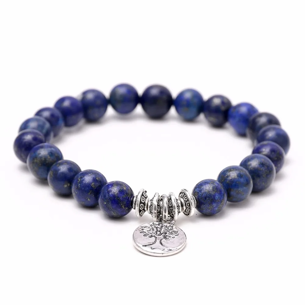 

8mm lapis lazuli Natural blue stone bead bracelets bangles life Tree Pendant Tibetan Buddhism Women Men handmade Charm Bracelets