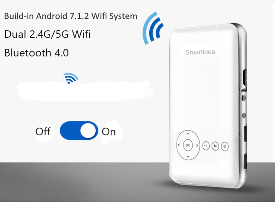 SmartIdea Android 7.1.2 5000 мАч ручной светодиодный мини-проектор, Wi-Fi, Bluetooth, DLP, 1080 P, проектор с поддержкой AirPlay Miracast AC3