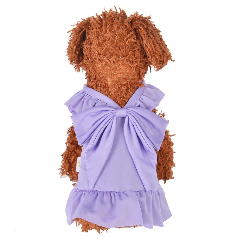 С милым бантиком собака платья летняя одежда для собак для маленькие собачки Чихуахуа Йоркширский Платье Щенок Cat Костюмы юбка розовый товары для животных - Цвет: Purple
