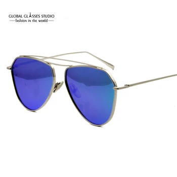 

Free Shipping Lady Frame Unique Geometry Sunglasses Classic Brand Designer Twin-Beams Glasses Coating Mirror RST004
