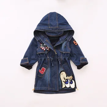 

Girl Spring Autumn Cartoon Denim Jackets Coats Children Hooded Warm Jeans Outerwear Teenager Lips Sequin Velvet Coats AA11784