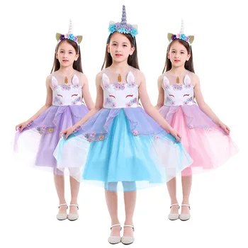 

2019 New Cute 2pcs Flower Unicorn Clothe Set for Girls Baby Kids Birthday Outfit Cake Smash Unicorn Party Tutu Tulle Dress Up