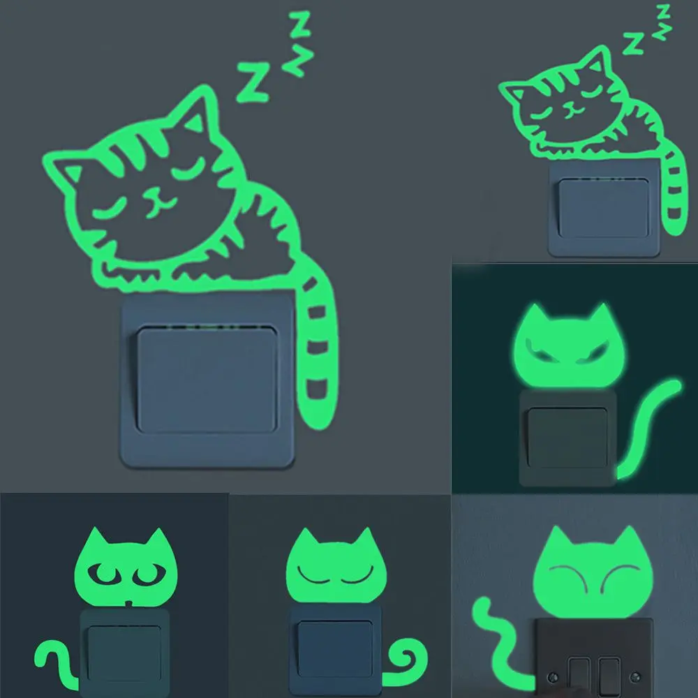 

DIY Funny Cute Cat Luminous Switch Stickers Wall Stickers Home Decoration kids Bedroom Parlor Decoration hot sale