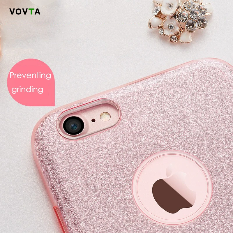 

VOVTA 3 IN 1 Gradient Cover for iPhone 6 6S Plus 5S Case Glitter Clear PC+TPU Coque 7 8 plus X Cases Bling For iphone 6s plus SE