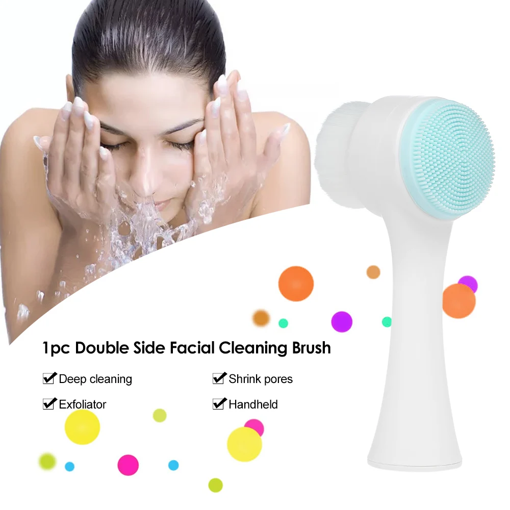 Double Side Face Brush Facial Soft Fiber Silicone Massage Brush Skin