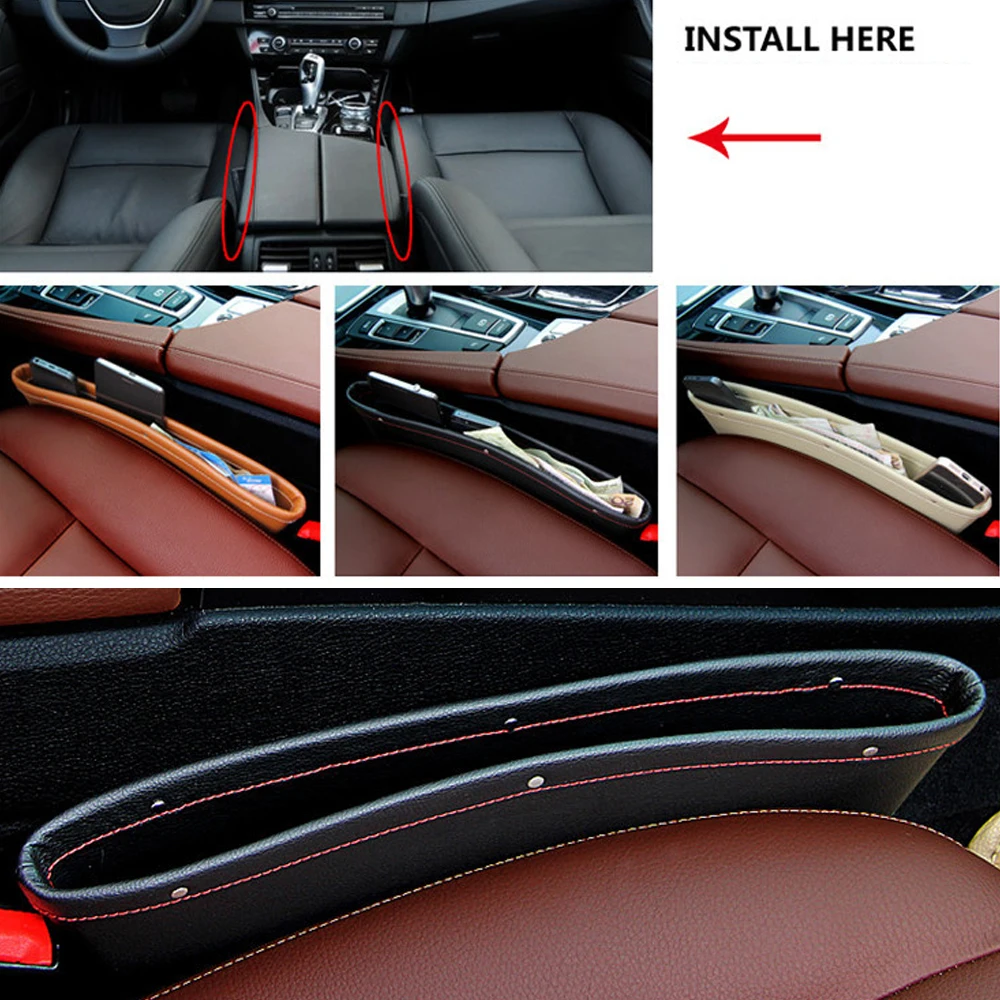 YOSOLO 2pcs/Set Seat Crevice Storage Box Organizer PU Leather Car Seat Gap Pocket Catcher Car Accessories Stowing Tidying YOSOLO 2pcs/Set Seat Crevice Storage Box Organizer PU Leather Car Seat Gap Pocket Catcher Car Accessories Stowing Tidying