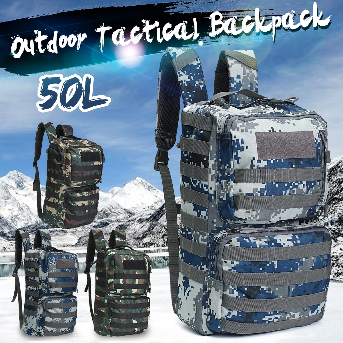 

50L Outdoor Sport Bags Tactical Backpack Adjustable Wearable Durable Camping Hiking Backpack Grab Top handle Shoulder Bag