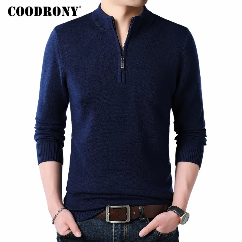 Tanie COODRONY Cashmere sweter mężczyźni odzież 2019 jesień zima gruby ciepły wełniany sweter mężczyźni w stylu casual, na zamek błyskawiczny golf Pull Homme 8142