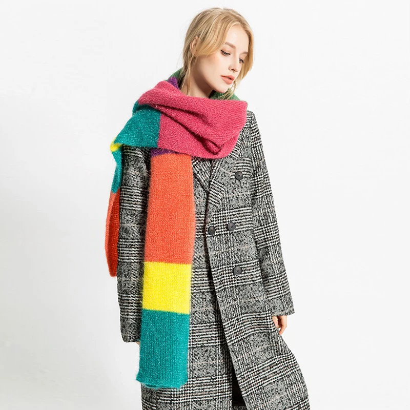 

Mingjiebihuo Autumn and winter new colorful stripes wool scarf Europe and the United States rainbow fight striped scarf fashion
