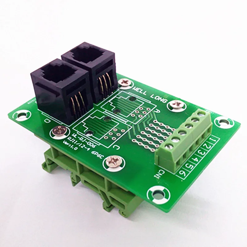 

RJ11/RJ12 6P6C Jack 2-Way Buss Breakout Board, Terminal Block, Connector.