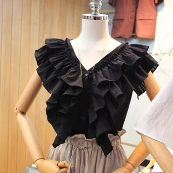 

Woman Korean Cotton Sleeveless Shirt Summer Casual Fashion Solid Women's Tops