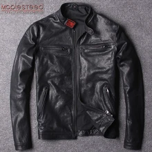 Мужская куртка из натуральной козьей кожи, приталенная черная Повседневная кожаная одежда для мальчиков, весеннее пальто M120