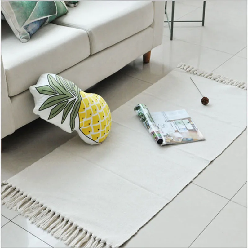 Белый прочный хлопковый тканый ковер ручной работы для прикроватной кровати/спальни/гостиной машинная Стирка ковров и ковров Коврик для прихожей