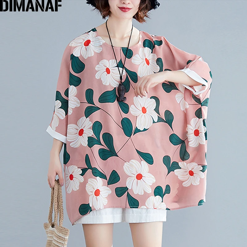 

DIMANAF Plus Size Women T-Shirts Big Size Lady Tops Casual Print Floral Female Clothes Loose Casual Batwing Tunic Shirt Summer
