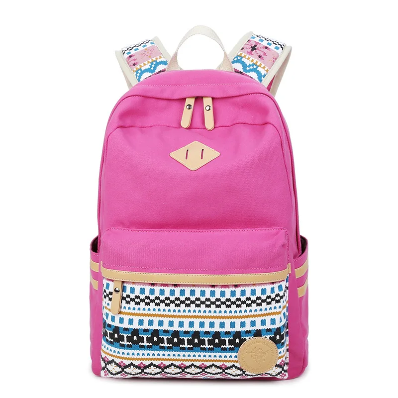 Высококачественный этнический рюкзак для школьников-подростков, винтажная стильная школьная сумка, женский рюкзак фиолетового цвета - Цвет: rose