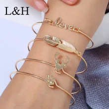 L&H 4Pcs/Set Fashion Gold Color Deer Leaf Love Letter Charm Bracelet Bangles For Women Classic Statement Bracelet Jewelry 2019 цена L&H 4Pcs/Set Fashion Gold Color Deer Leaf Love Letter Charm Bracelet Bangles For Women Classic Statement Bracelet Jewelry 2019 цены онлайн