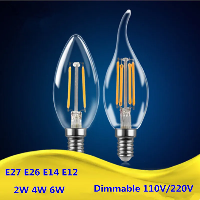 10x Edison светодио дный лампы накаливания имитация светильник затемнения 220V 110V E14 E12