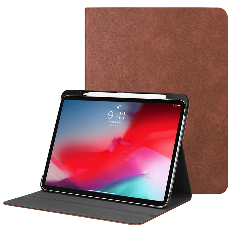 

Two Folding PU Leather Smart Case with Pencil Slot Fuction for Apple iPad Pro 11 2018 A1979 A1980 A1934 A2013 Tablet+Stylus