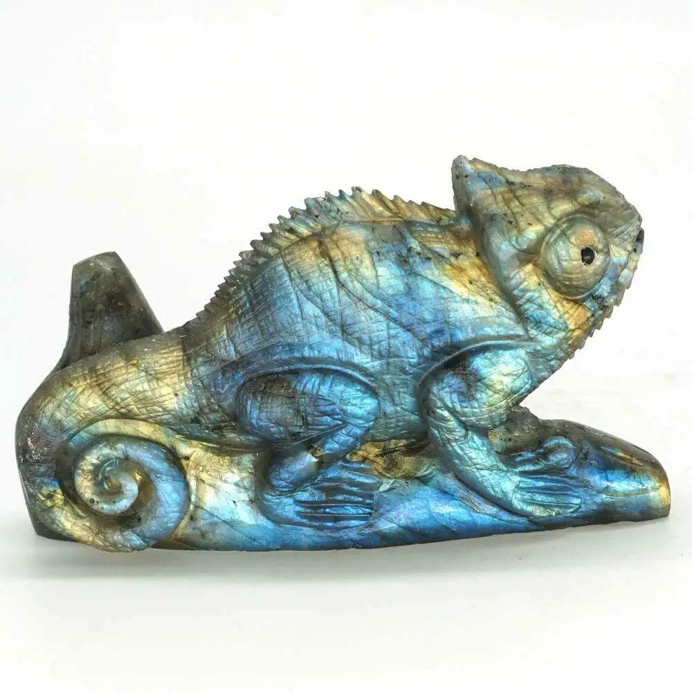 

Chameleon Natural Gemstone Labradorite Lizard Carved Animal Statue Decor3.46