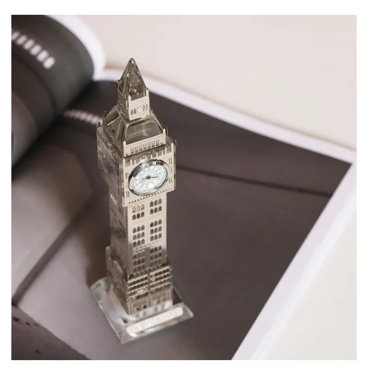 Европейский современный золотой серебряный Биг Бен модный креативный хрустальный стеклянный светильник часы декоративные