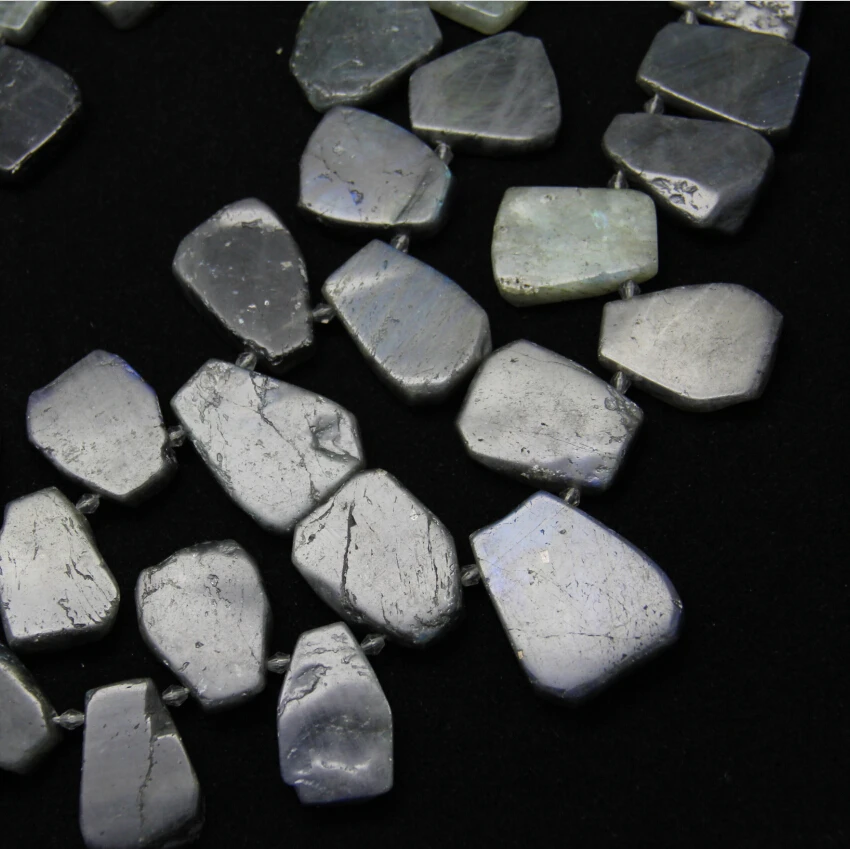 15.5inches/str Top Drilled Natural Flash Labradorite Stones Slab Slice Loose Beads Charms Necklace Bracelet 20-25x25-35mm
