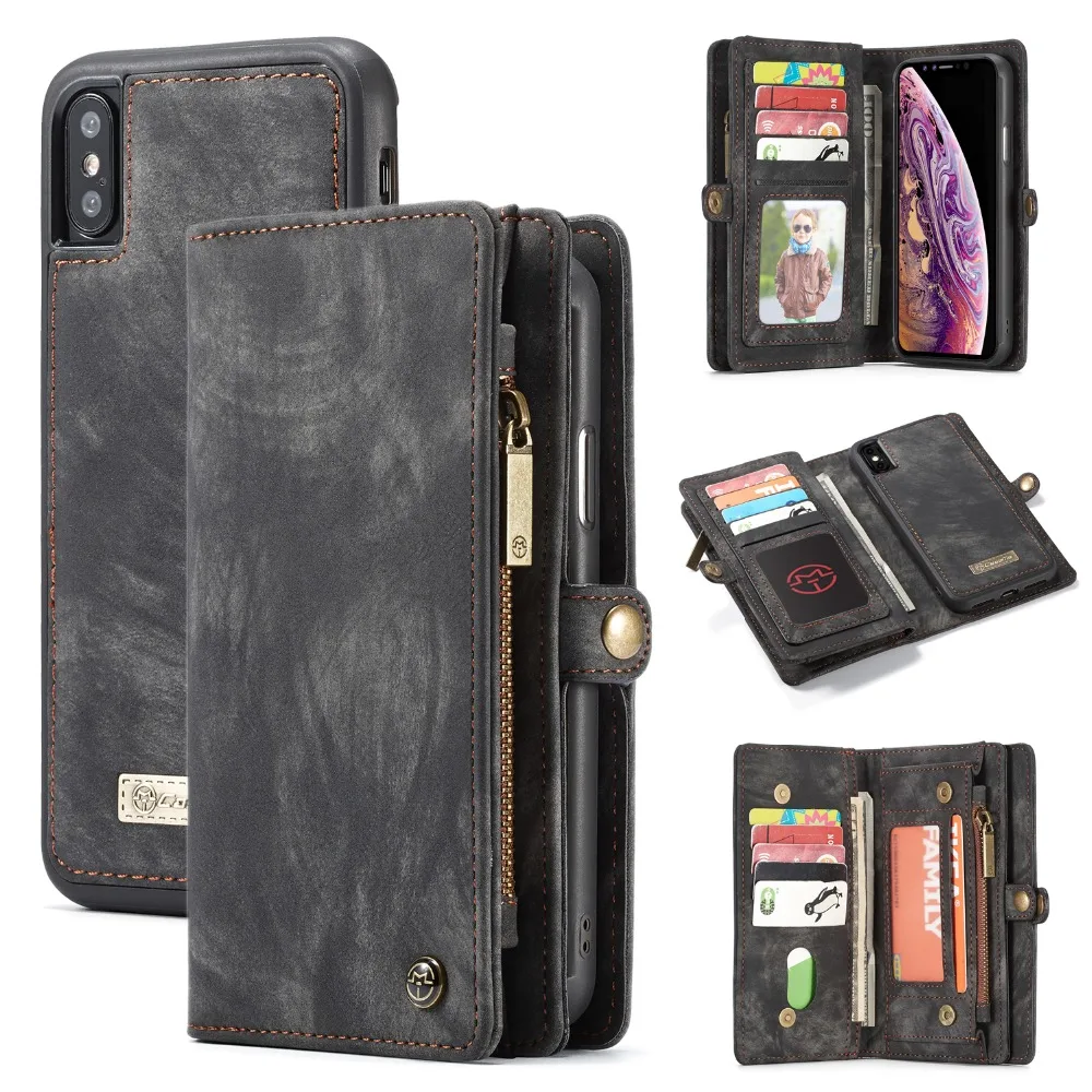 Luxury Wallet Zipper Flip Stand Case For iPhone 10 8 7 6s Plus XS MAX XR 8Plus 7Plus 6Plus Magnet Slim PU Leather Cover capinha