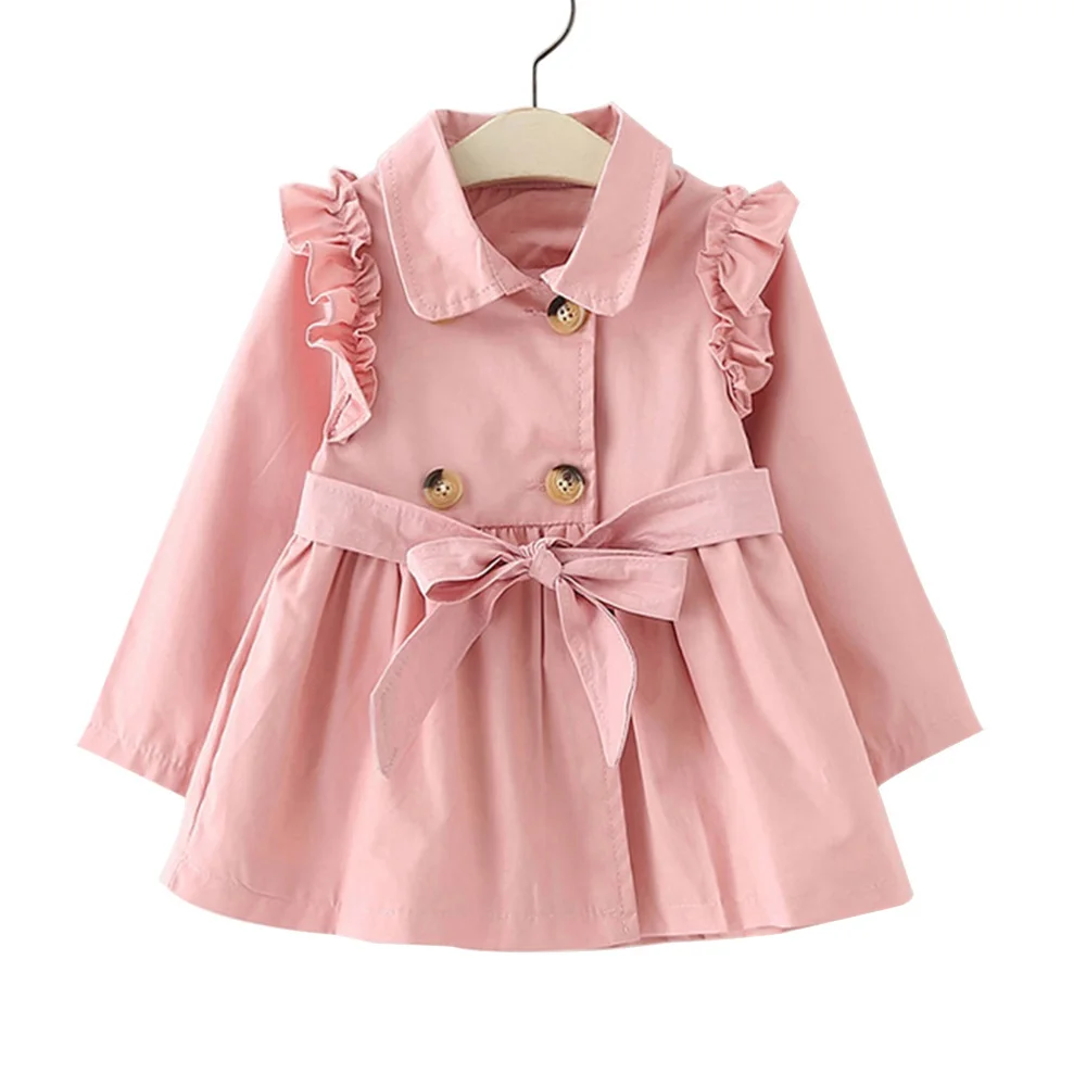 Spring baby girls jackets Ruffle Double Breasted children Trench coat