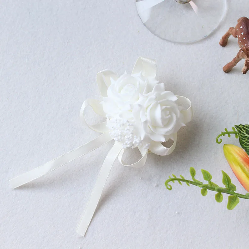 YO CHO пенопластовый браслет-корсаж на запястье для подружки невесты, сестер, цветы на руку, белые свадебные аксессуары, вечерние искуственные цветы для декора - Color: mike-white