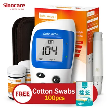 

[Free 100 Cotton Swabs]Sinocare Safe Accu2 Glucometer 100 Test Strips Lancets Blood Glucose Meter Sugar Test for Diabetes Parent