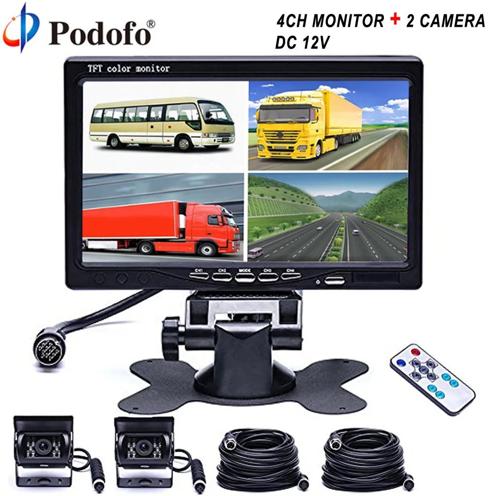 

Podofo 7"Car Monitor 4 Split Quad + 4xIR Night Vision Rear View Camera Waterproof for Car/Truck/Bus/RV/Trailer Reverseing Camera