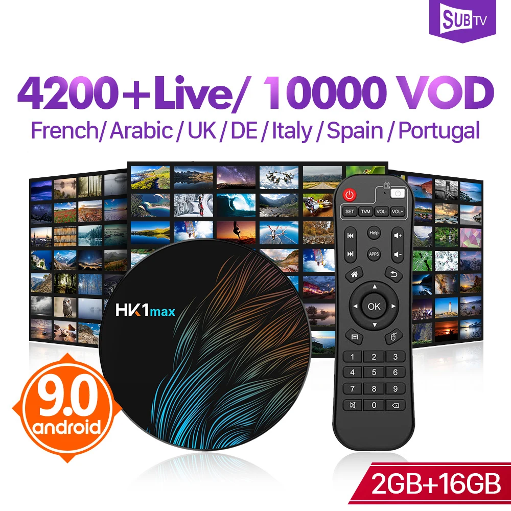 

IPTV France Protugal Spain Italia SUBTV HK1 MAX Android 9.0 2G+16G USB3.0 IPTV Italy France IP TV Arabic French Subscription Box
