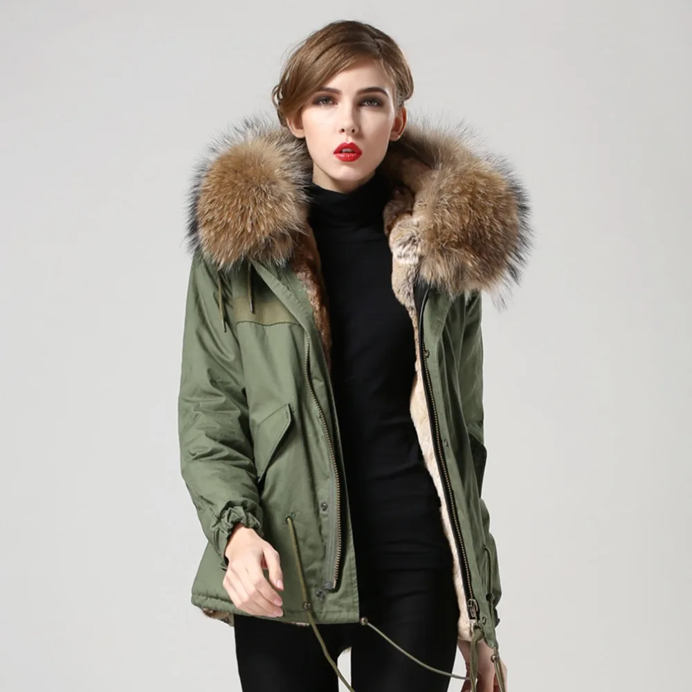 Fur Story 151286 Hot Sale Parkas For Women Winter Warm Army Green Coat ...