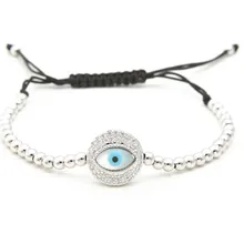 Золото Серебро Микро-паве cz кубический цирконий веревка отрегулированный браслет из медного бисера ghf3 глаз Шарм плетеные браслеты для женщин